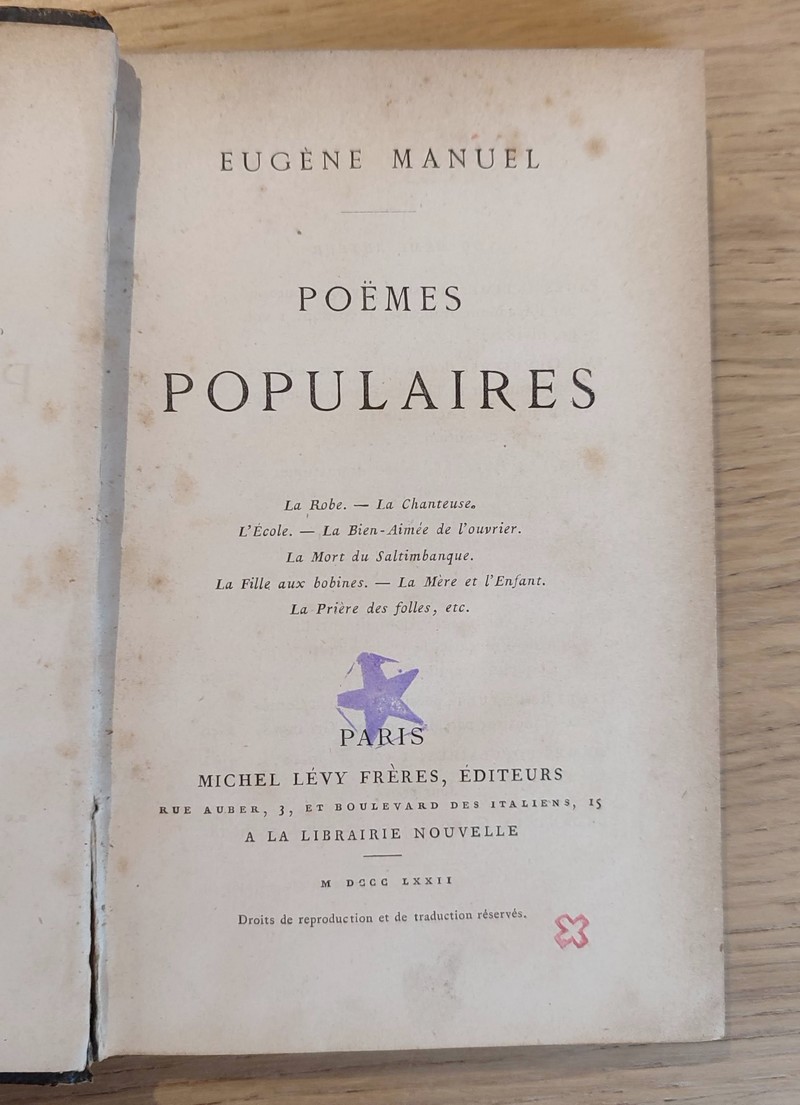 Poèmes poulaires/ La robe - La chanteuse - L'école - La bien aimée de l'ouvrier - La mort du saltimbanque - La fille aux bobines - La mère et l'enfant - La prière des folles...