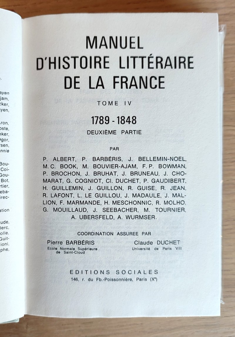 Manuel d'Histoire littéraire de la France, volume IV de 1789 à 1848, deuxième partie