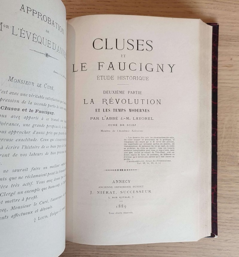 Cluses et le Faucigny, étude historique (2 volumes reliés en 1). I : Depuis les origines jusqu'à la Révolution française ; II : La Révolution et les temps modernes