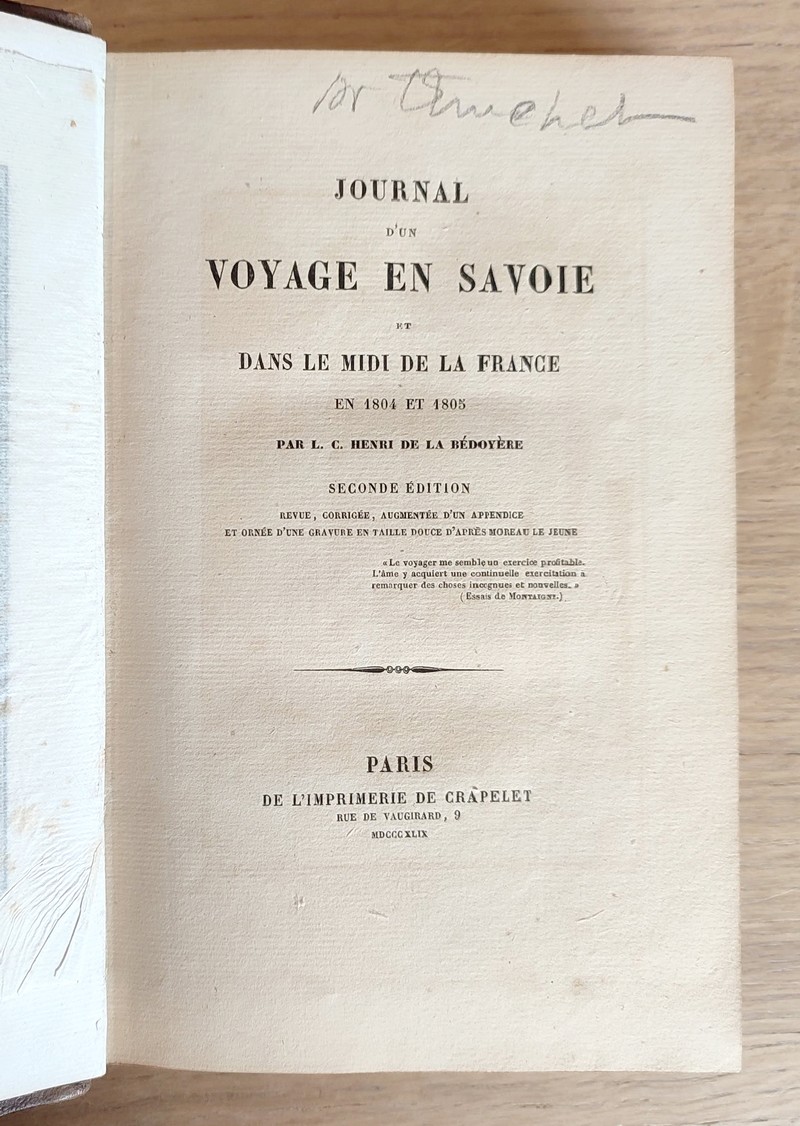 Journal d'un voyage en Savoie et dans le Midi de la France en 1804 et 1805