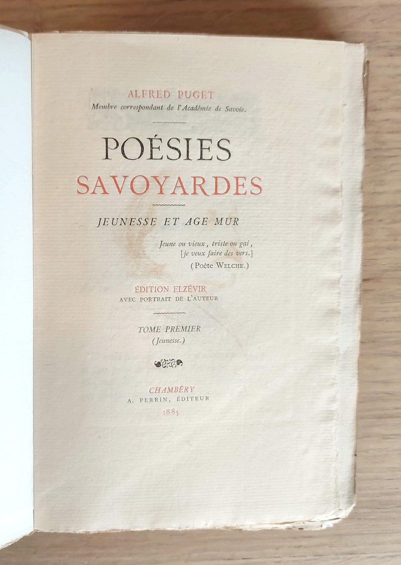 Poésies Savoyardes (2 volumes) Jeunesse 1840-1855 - Age mûr 1855-1883