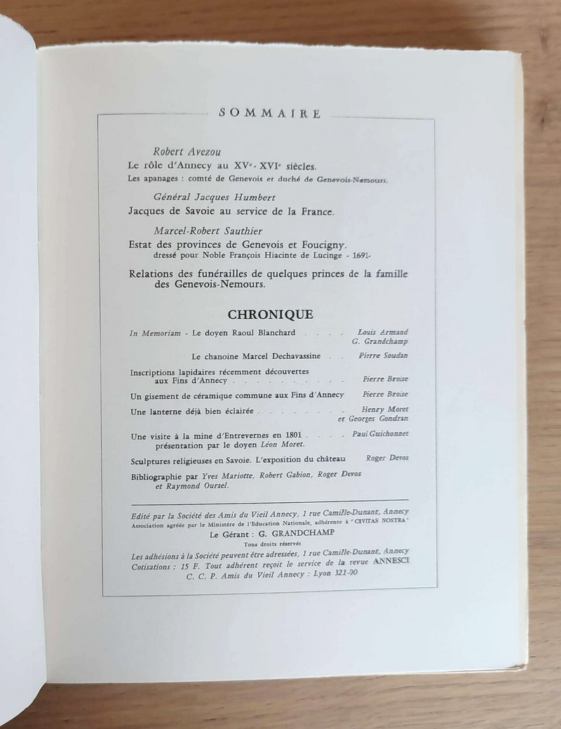 Annesci N° 12 - Le rôle d'Annecy aux XVe et XVIe siècles - Jacques de Savoie au service de la France - Estat des provinces de Genevois et Foucigny (de Lucinge 1691)