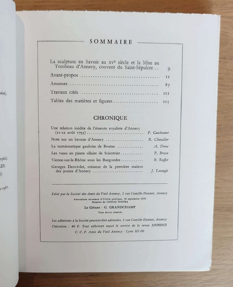 Annesci N° 21 - La sculpture en Savoie au XVe siècle et la mise au tombeau d'Annecy, couvent du Saint-Sépulcre