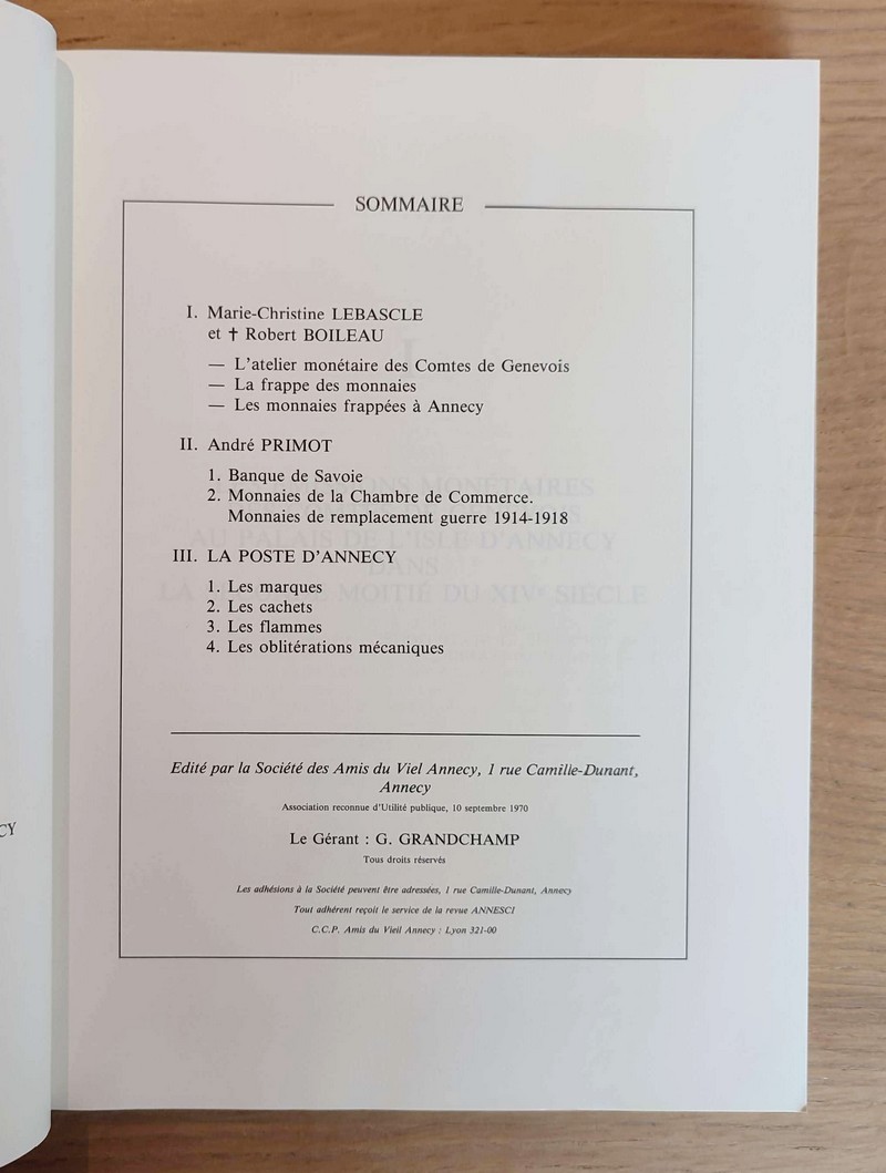 Annesci N° 27 - L'atelier monétaire des Comtes de Genevois - La frappe des monnaies- celles d'Annecy - Banque et Chambre de commerce- La Poste d'Annecy