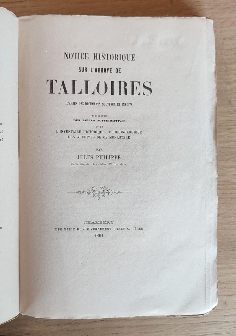 Notice historique sur l'Abbaye de Talloires d'après des documents nouveaux et inédits