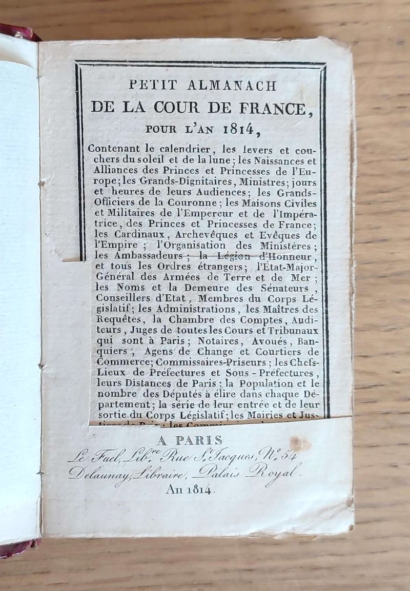 Petit Almanach de la Cour de France pour l'An 1814