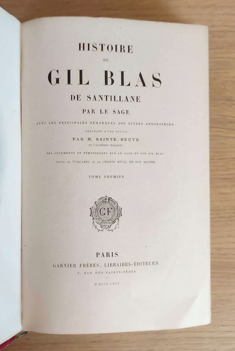 Histoire de Gil Blas de Santillane (2 volumes) suivi de, Turcaret, et de, Crispin rival de son Maitre