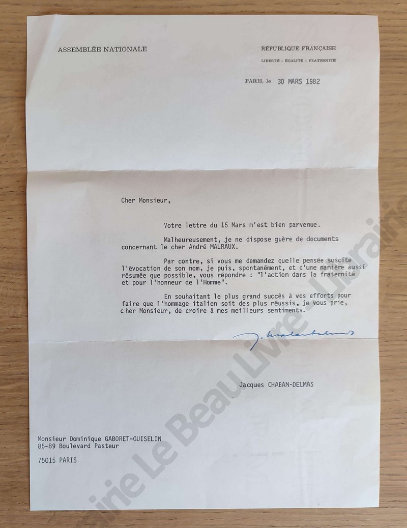 3 lettres signée de Jacques Chaban-Delmas