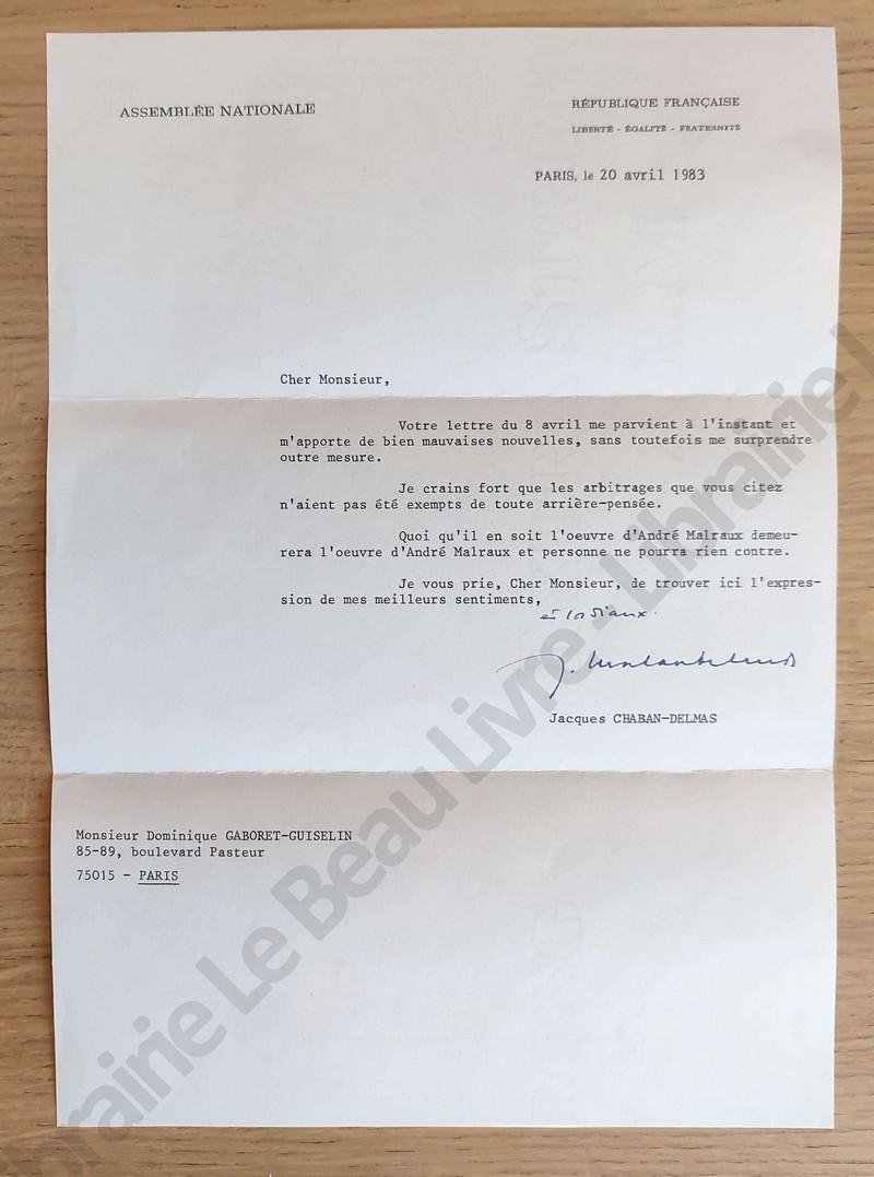 3 lettres signée de Jacques Chaban-Delmas