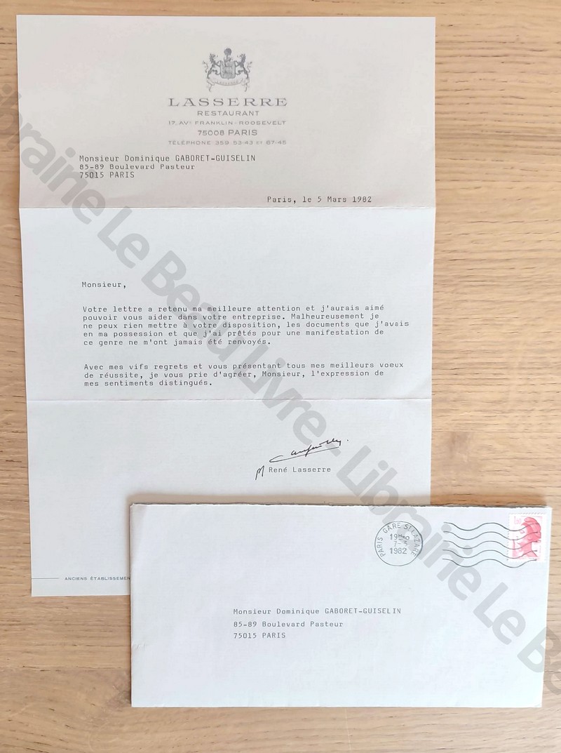 Lettre tapuscrite signée par René Lasserre en date du 5 mars 1982