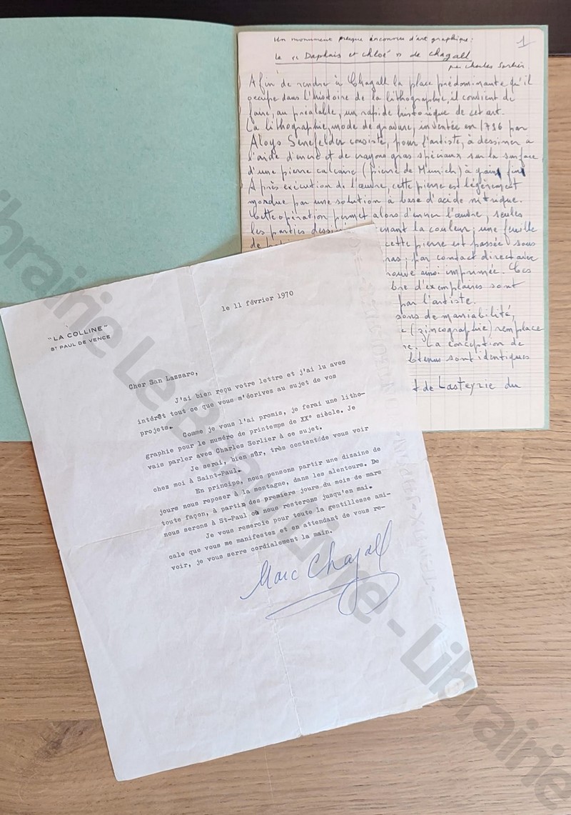 Lettre tapuscrite de Marc Chagall signature manuscrite en date du 11 février 1970 suivi d'un...