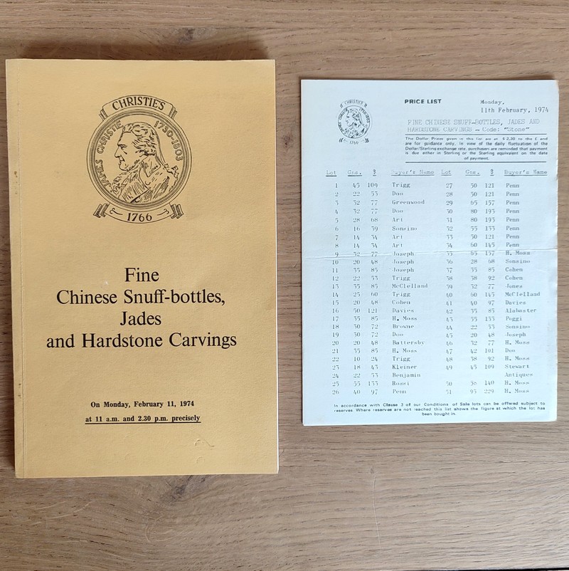 Fine chinese snuff-bottles, jades and hardstone carvings. Christie's, on Monday february 11, 1974