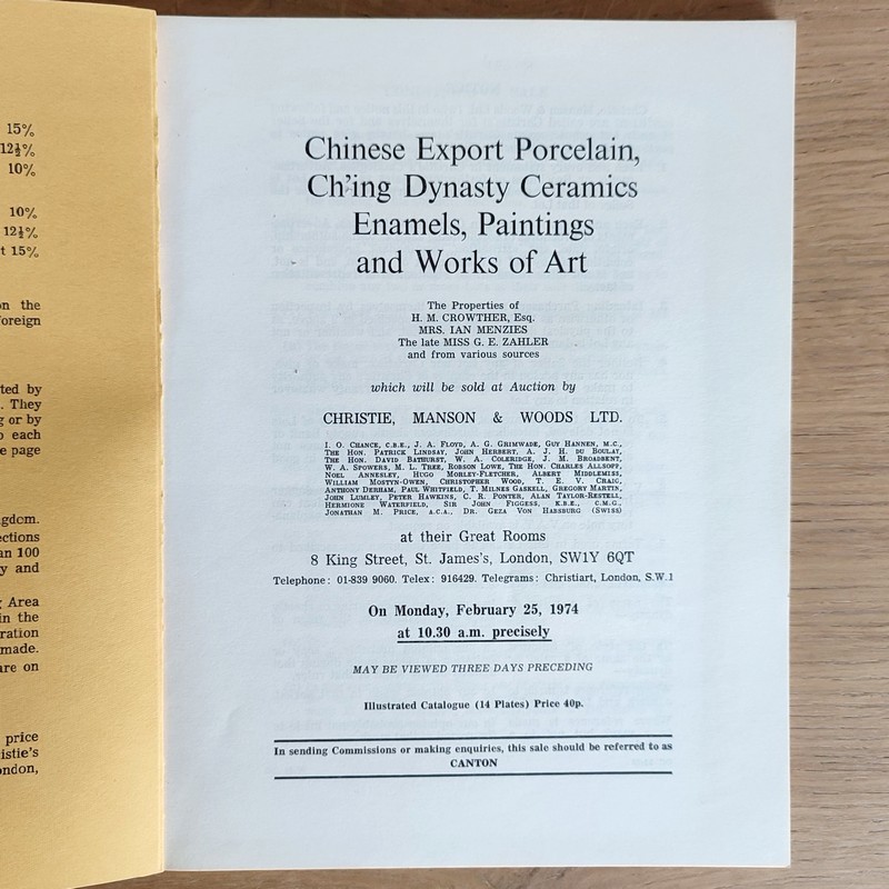 Chinese export porcelain and works of art. Christie's, on Monday, February 25, 1974