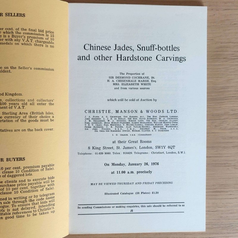 Fine chinese Jades and snuff-bottles. Christie's, on Monday, January 26, 1976