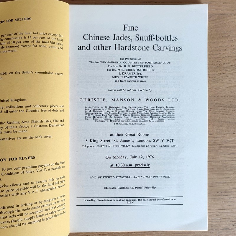 Fine chinese jades and snuff-bottles. Christie's, on Monday, July 12, 1976
