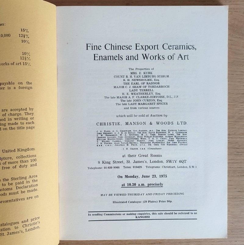 Fine chinese export ceramics and works of art. Christie's, on Monday, June 23, 1975