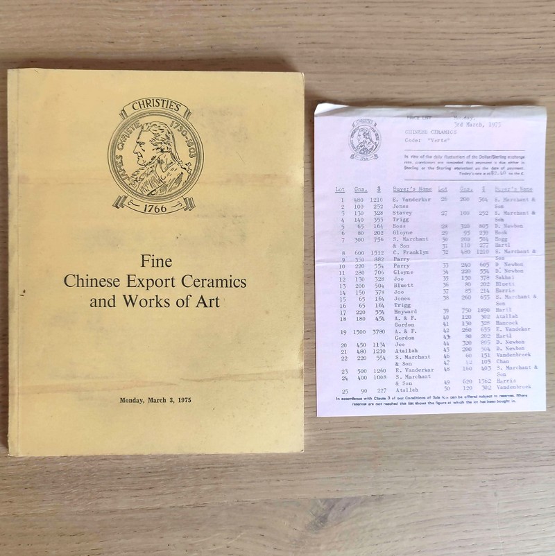 Fine chinese export ceramics and works of art. Christie's, on Monday, March 3, 1975