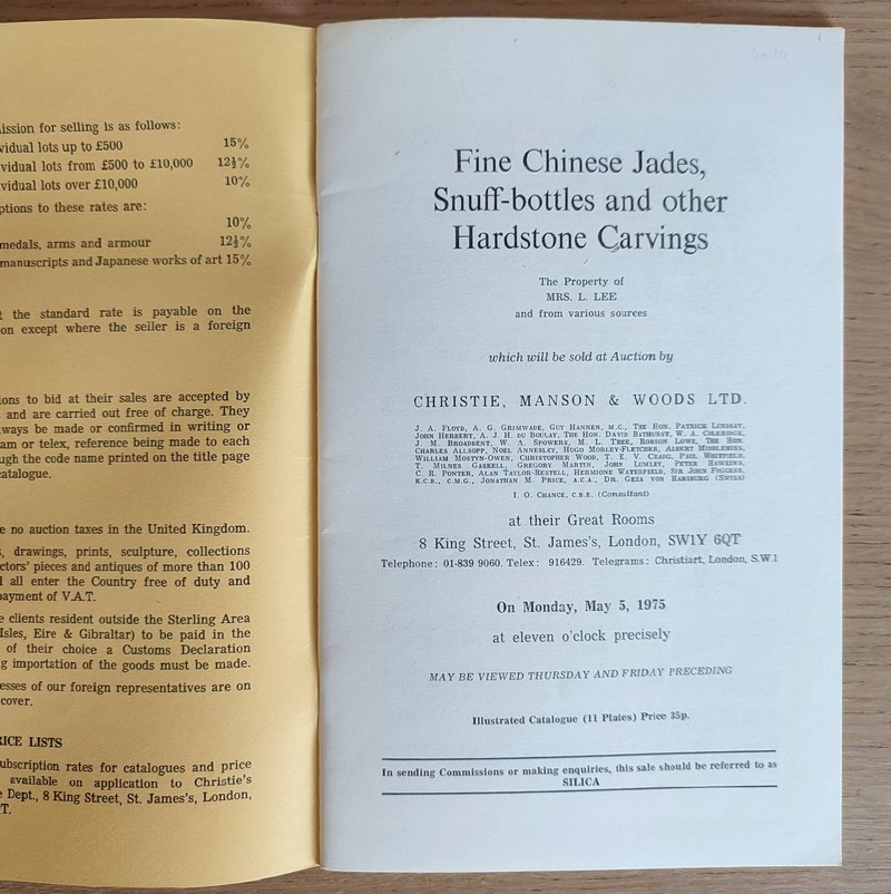 Fine Chinese Jades ans Snuff-bottles. Christie's, on Monday, May 5, 1975