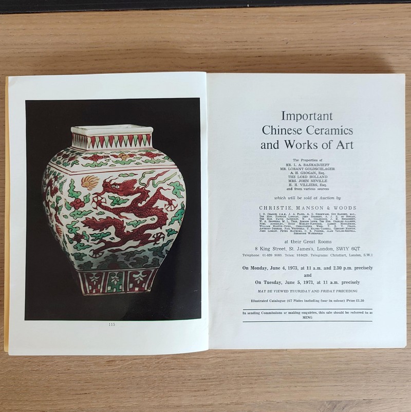 Important Chinese Ceramics and works of art. Christie's, on Monday, June 5, 1973
