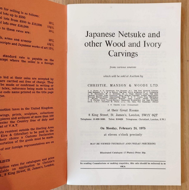 Japanese Netsuke and other Wood and Ivory carvings. Christie's, on February 24, 1975