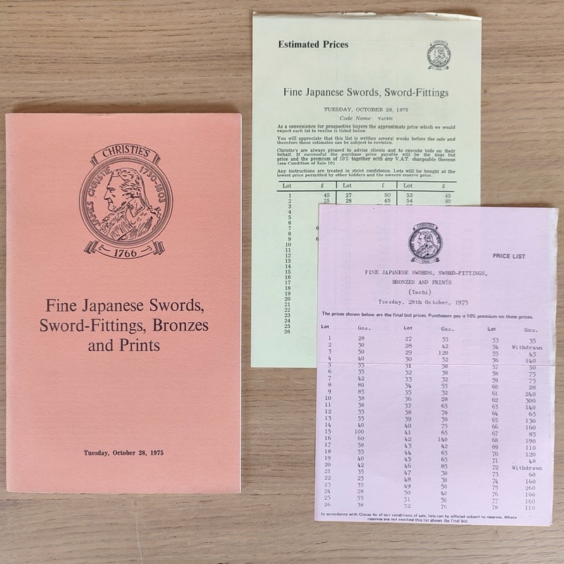 Fine Japanese Swords, sword-fittings, bronzes and prints. Christie's, on October 28, 1975