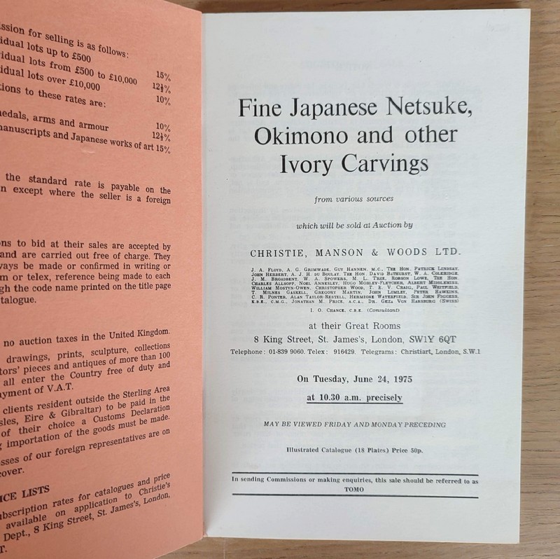 Fine Japanese Netsuke, Okimono and other Ivory carvings. Christie's, on June 24, 1975