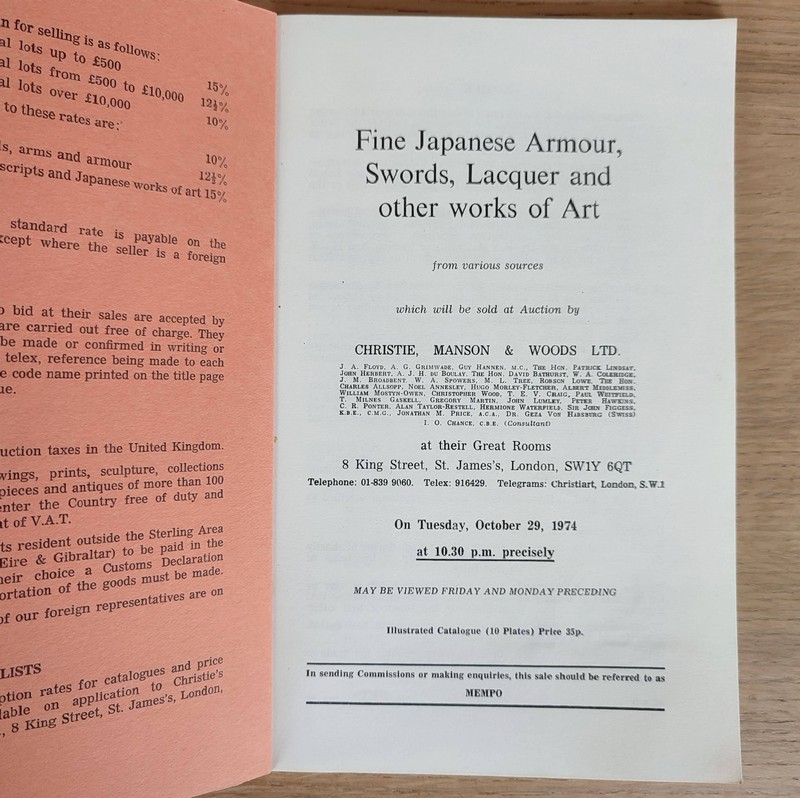 Fine Japanese Armour, swords, lacquer and other works of art. Christie's, on October 29, 1974