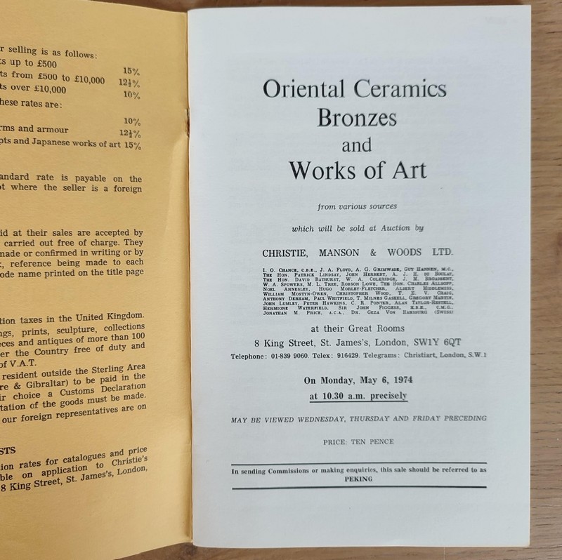 Oriental ceramics, bronzes and works of art. Christie's, on May 6, 1974