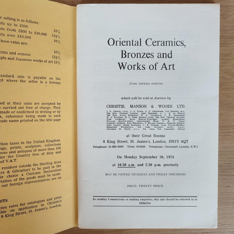 Oriental ceramics, bronzes and works of art. Christie's, on September 30, 1974