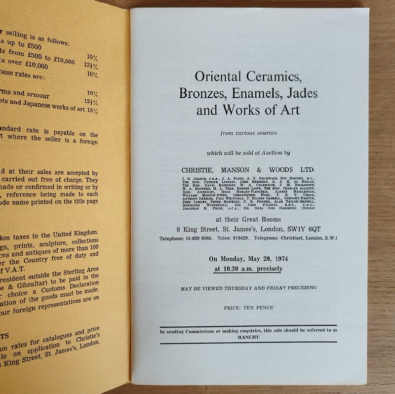 Oriental ceramics, bronzes, enamels, jades and works of art. Christie's, on May 20, 1974