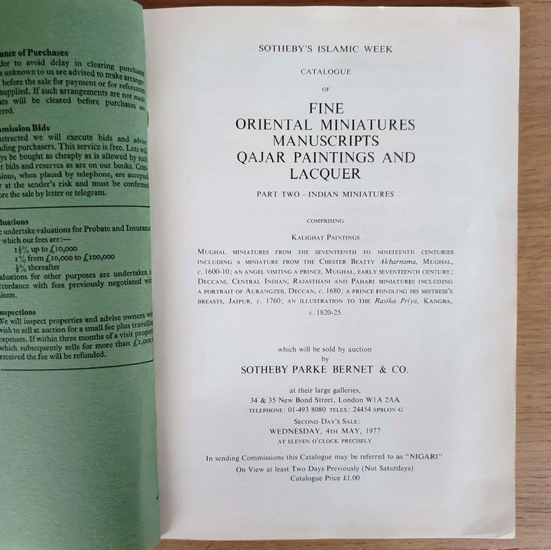 Catalogue of fine oriental miniatures manuscripts, qajar paintings and lacquer. Sotheby's, 4 th...