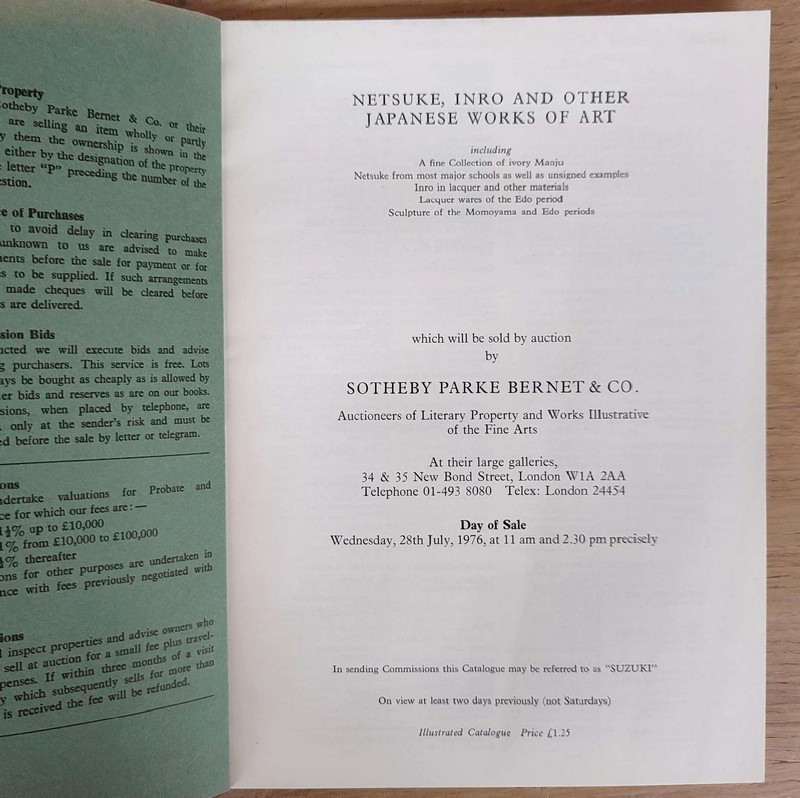 Catalogue of Netsuke, inro and other japonese works of art. Sotheby's, 28th july, 1976
