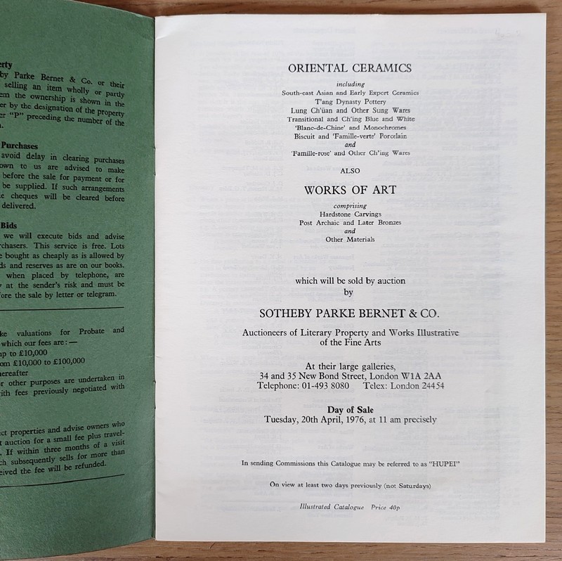 Catalogue of oriental ceramics and works of art. Sotheby's, 20th april, 1976