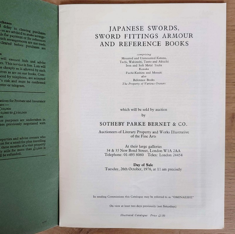 Catalogue of Japanese swords, sword fittings, armour and reference books. Sotheby's, 26th...