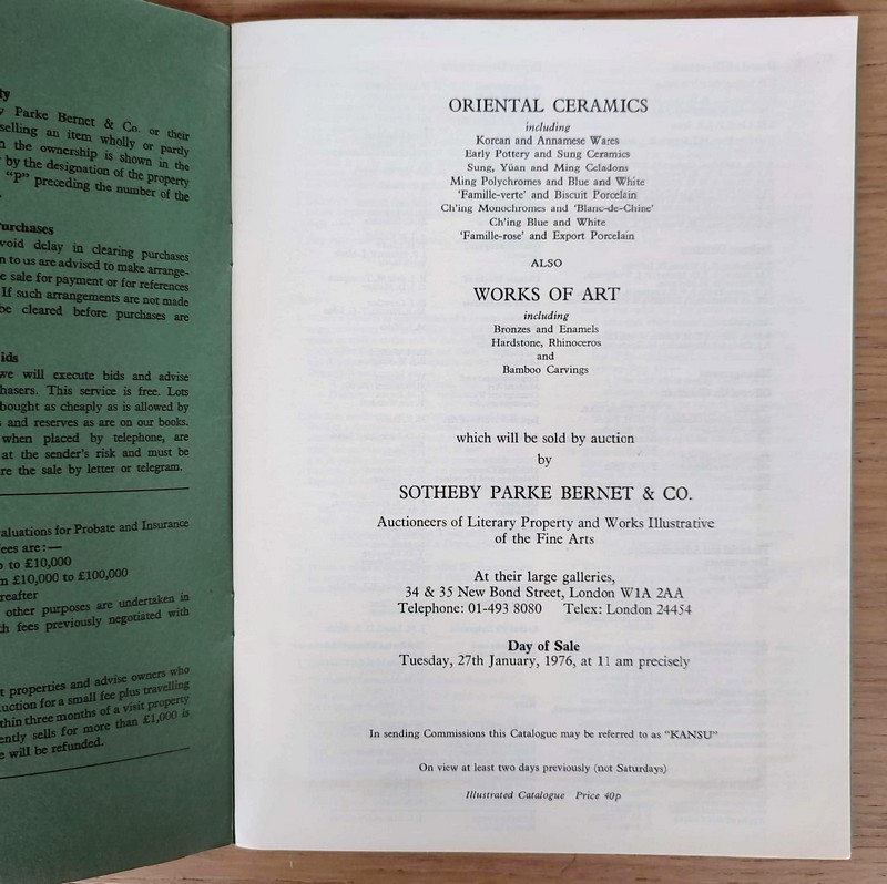 Catalogue of oriental ceramics and works of art. Sotheby's, 27th January, 1976