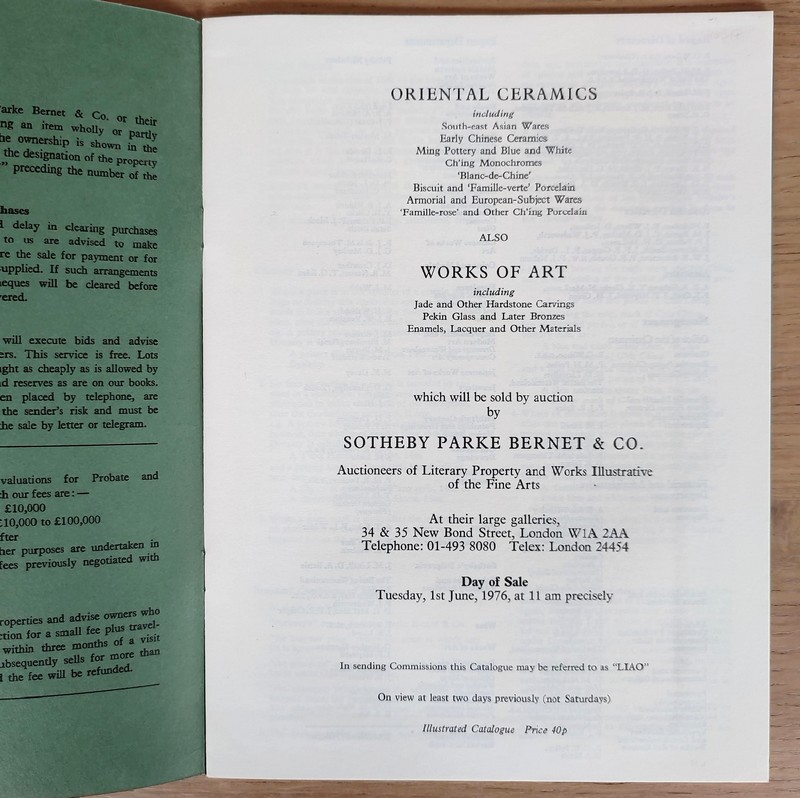 Catalogue of oriental ceramics and works of art. Sotheby's, 1th june, 1976