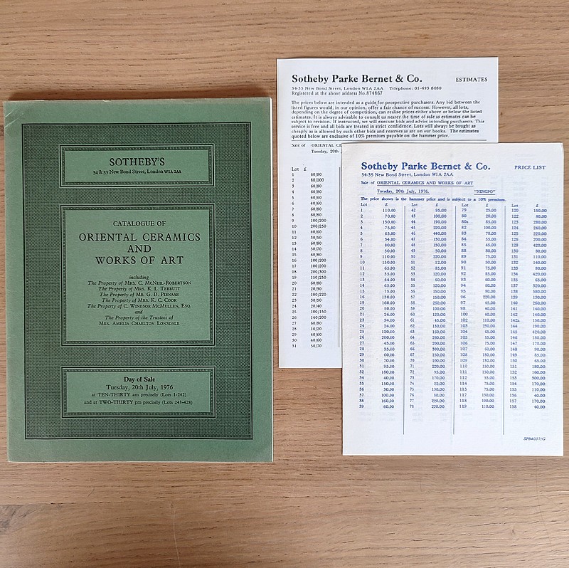 Catalogue of oriental ceramics and works of art. Sotheby's, 20th july, 1976