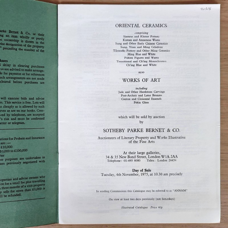 Catalogue of Oriental ceramics and works of art. Sotheby's, 4th November, 1975