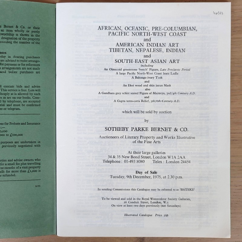 Catalogue of Tribal art, Tibetan, Nepalese, Indian and south-east asian art. Sotheby's, 9th...