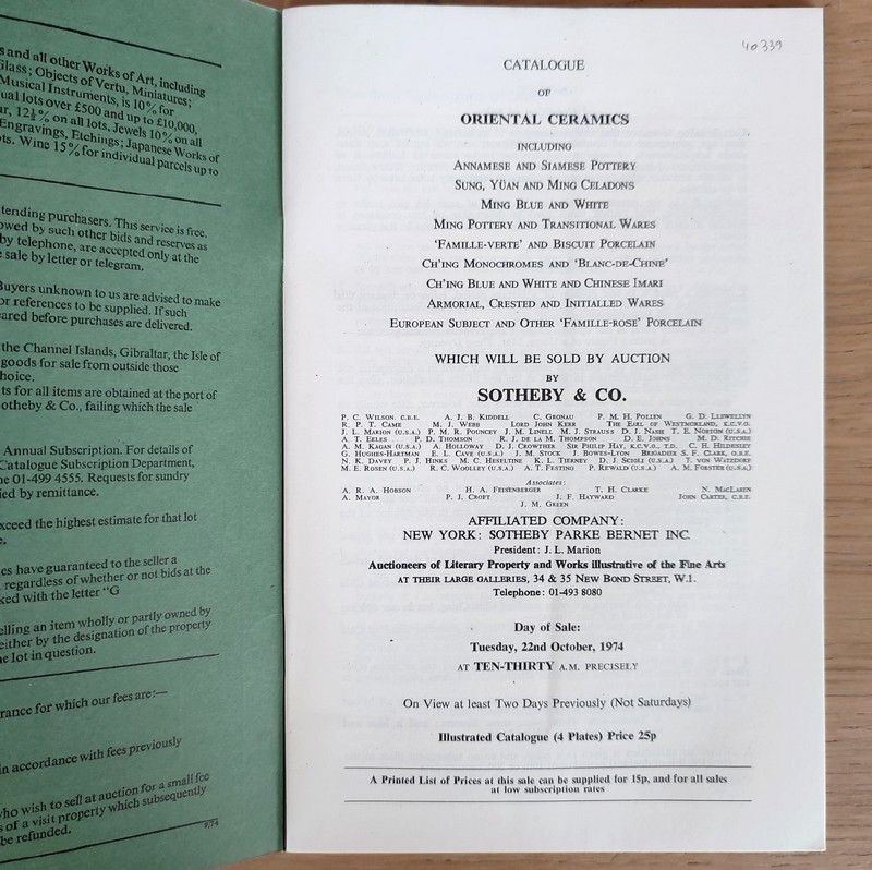 Catalogue of oriental ceramics. Sotheby's, 22th October, 1974
