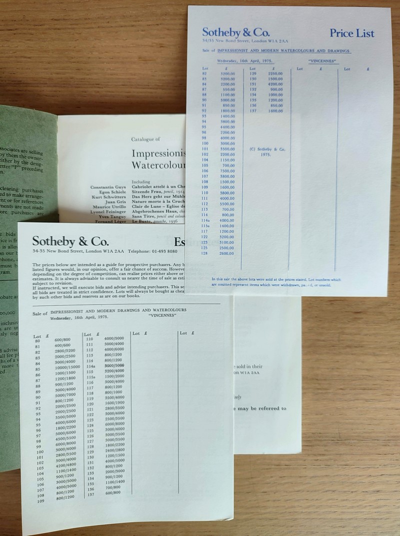 Sale of impressionist and modern watercolours nd drawings. Sotheby & Co., wednesday, april 16, 1975