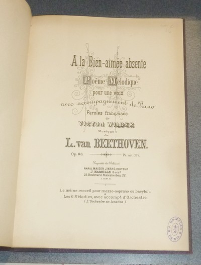 À la Bien-aimée absente. Poème mélodique pour une voix avec accompagnement de piano