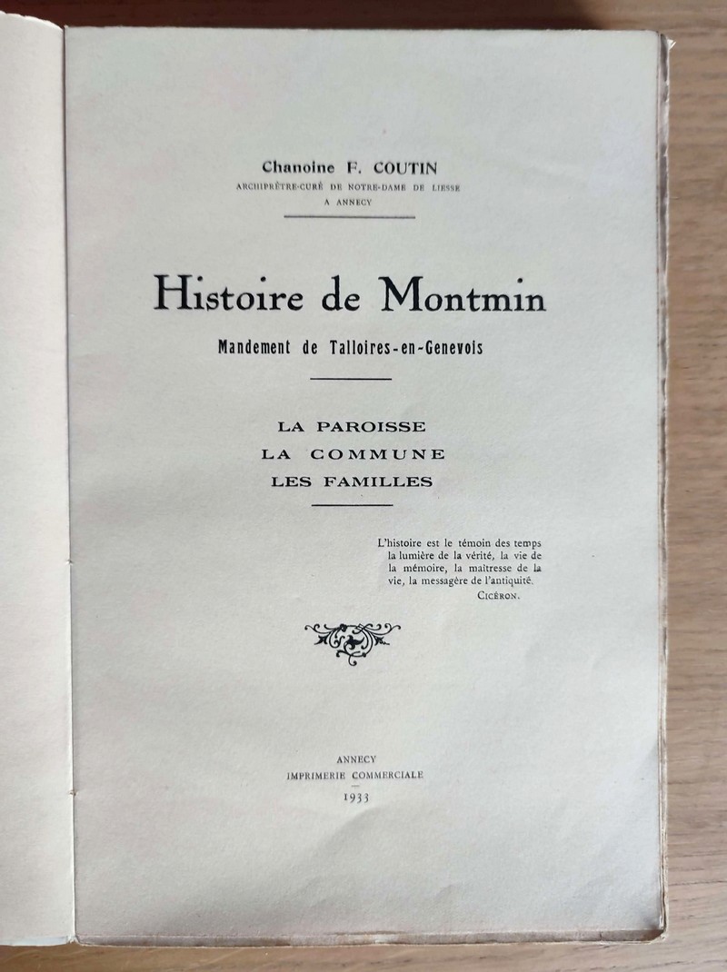 Histoire de Montmin, mandement de Talloires-en-Genevois. La paroisse - La commune - Les familles