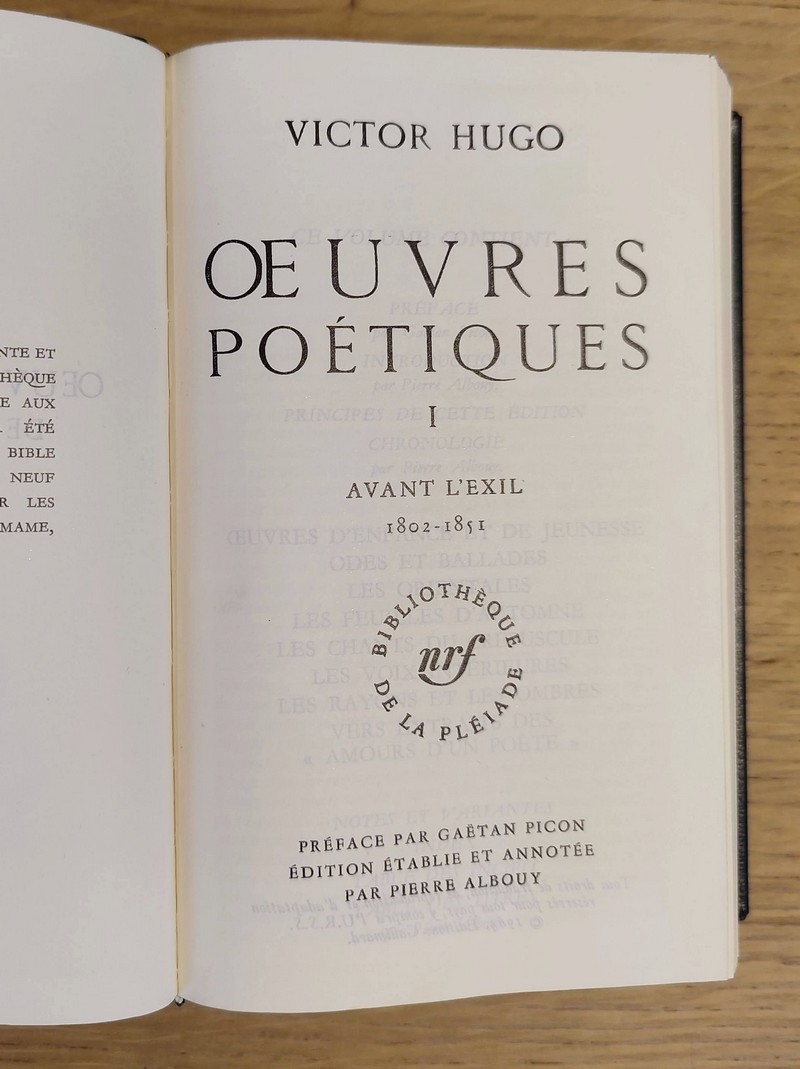 Oeuvres poétiques, Tome I, Avant l'exil 1802-1851