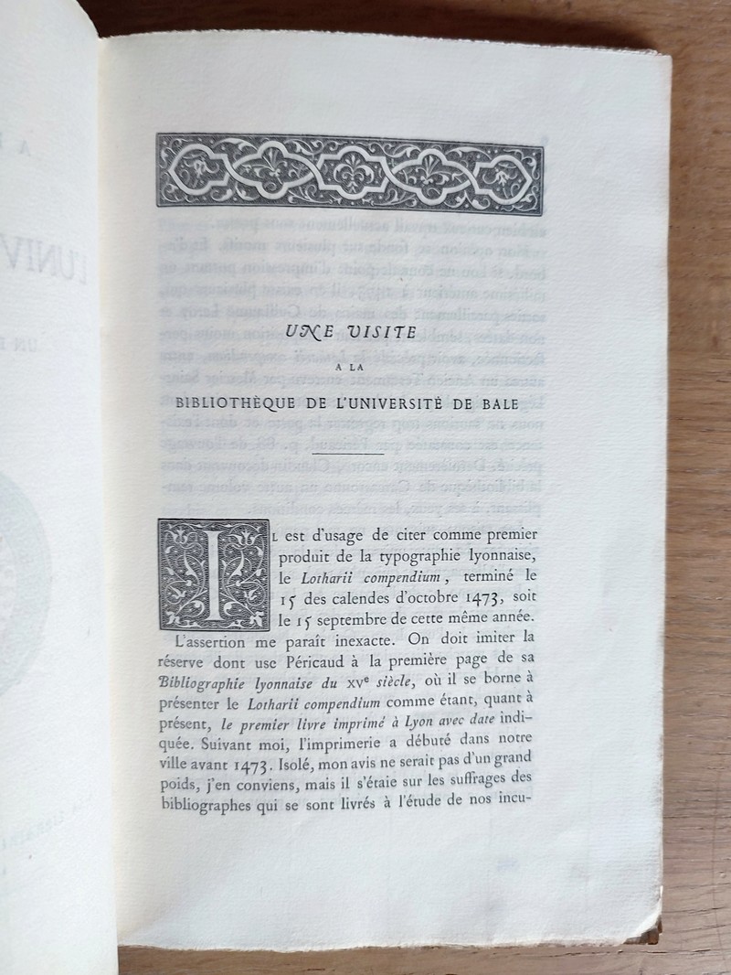 Une visite à la bibliothèque de l'Université de Bâle par un bibliophile lyonnais