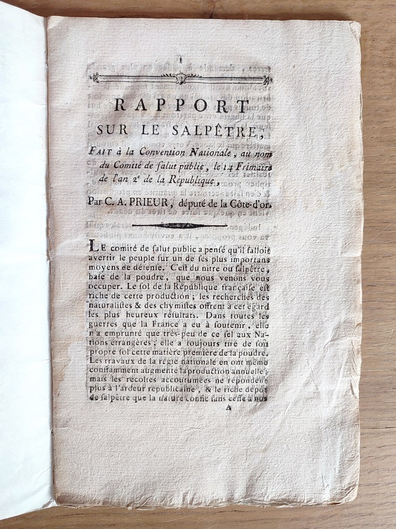 Rapport sur le Salpêtre, fait à la Convention Nationale, au nom du Comité de Salut public, le 14...