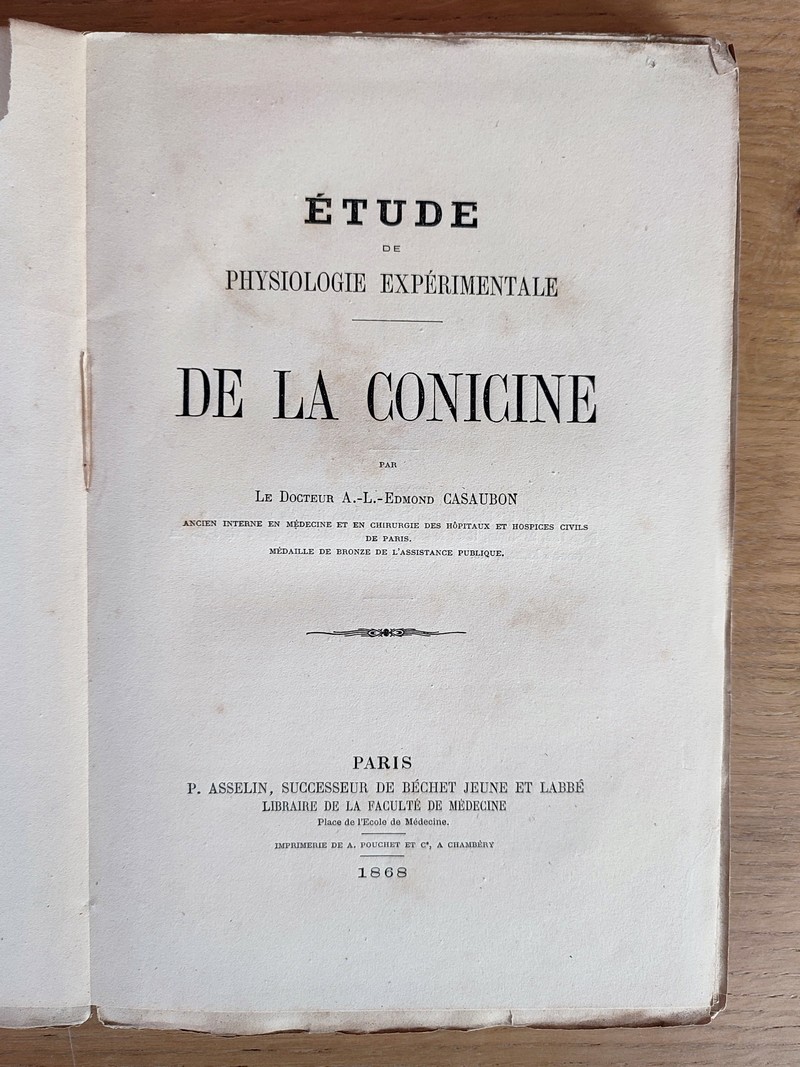 De la Conicine. Étude de physiologie expérimentale