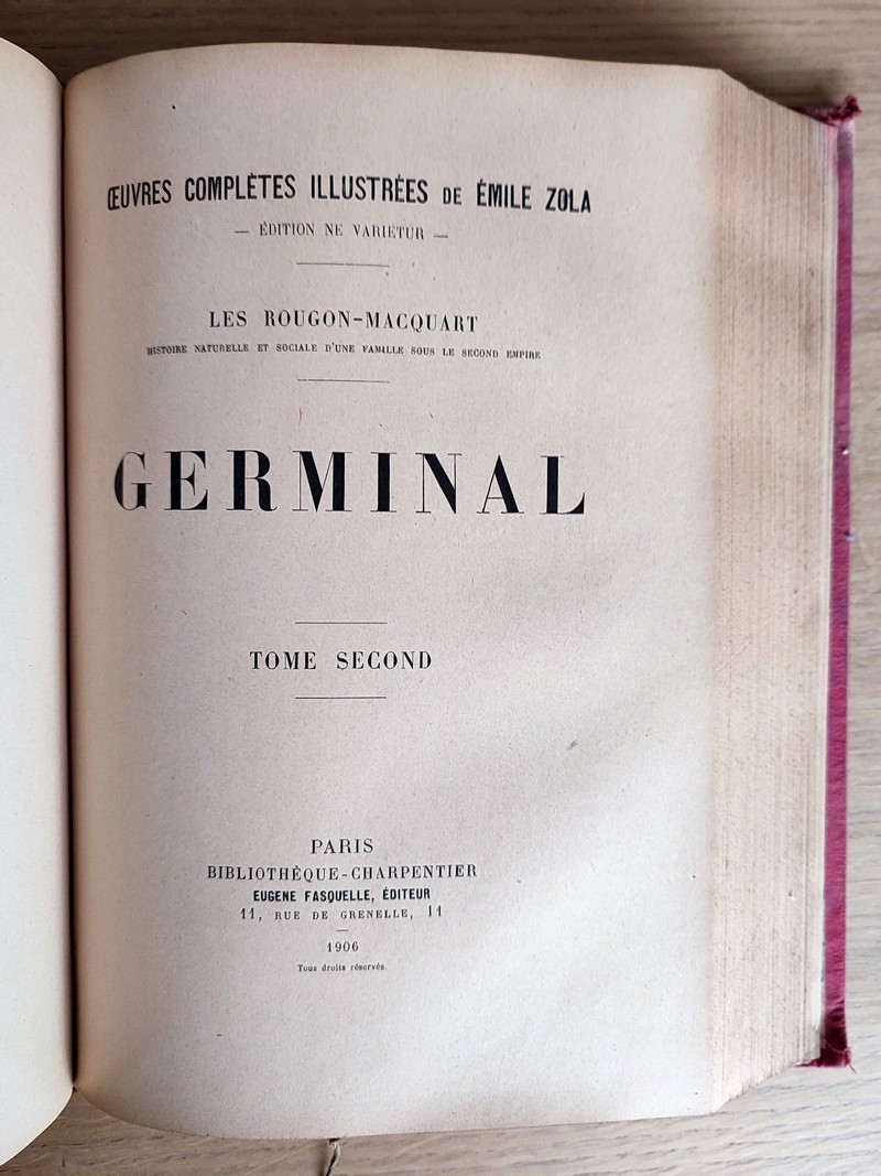 Germinal (2 volumes), L'oeuvre (1 volume). Tome 7 des oeuvres complètes illustrées, Ne varietur, les Rougon-Macquart