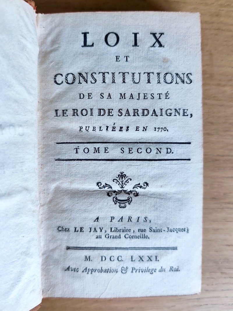Loix et constitutions de sa Majesté le Roi de Sardaigne, publiées en 1770 (2 volumes)
