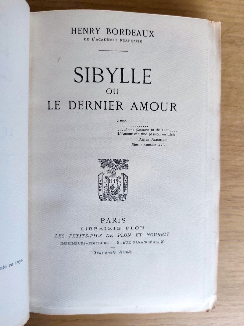 Sibyle ou le dernier amour.